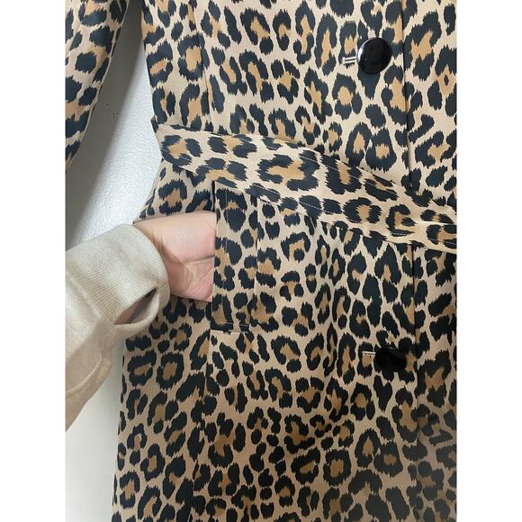 KATE SPADE TRENCH COAT JACKET BELTED LONG TAN BLACK WATERPROOF LEOPARD CHEETAH - Picture 9 of 10